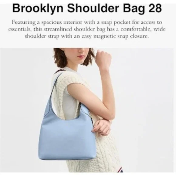 Coach Brooklyn Shoulder Bag 28 Light Blue Pebble Leather Magnetic Closure - Picture 4 of 6